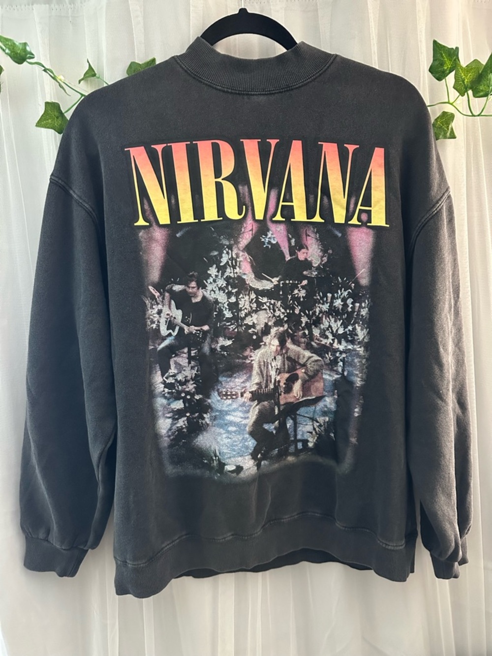 NIRVANA Black Crewneck with Yellow-Pink Gradient Logo
